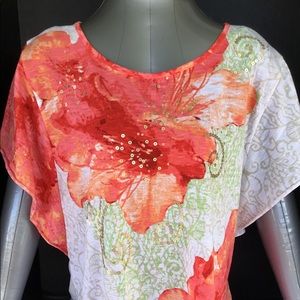 Med Style & Co. orange and white blouse with sequence